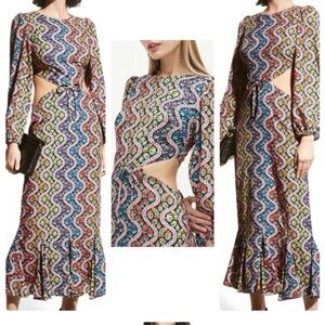 Rhode Chiara cutout printed crepe midi dress Size 14 worn once